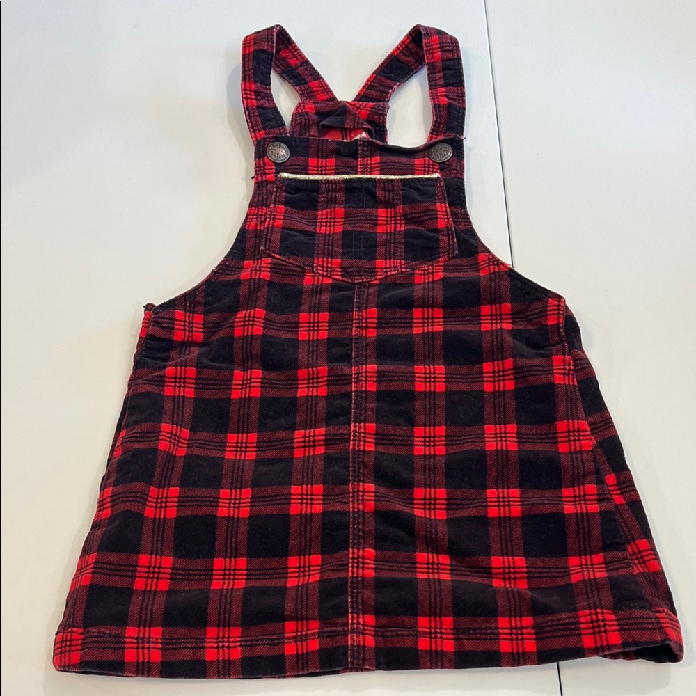 OshKosh B'gosh - 4T, Red and Black Plaid Overall Dress